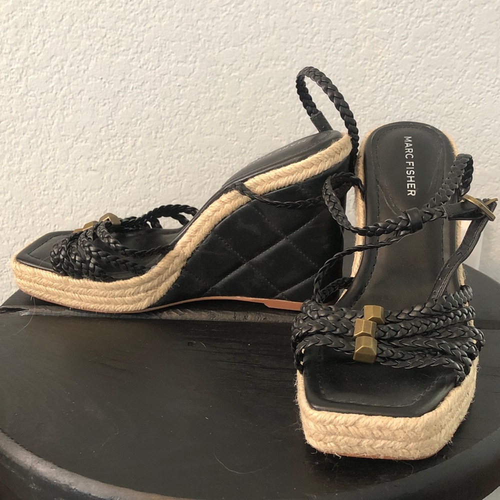 Marc Fisher Black and Tan Braided Espadrilles